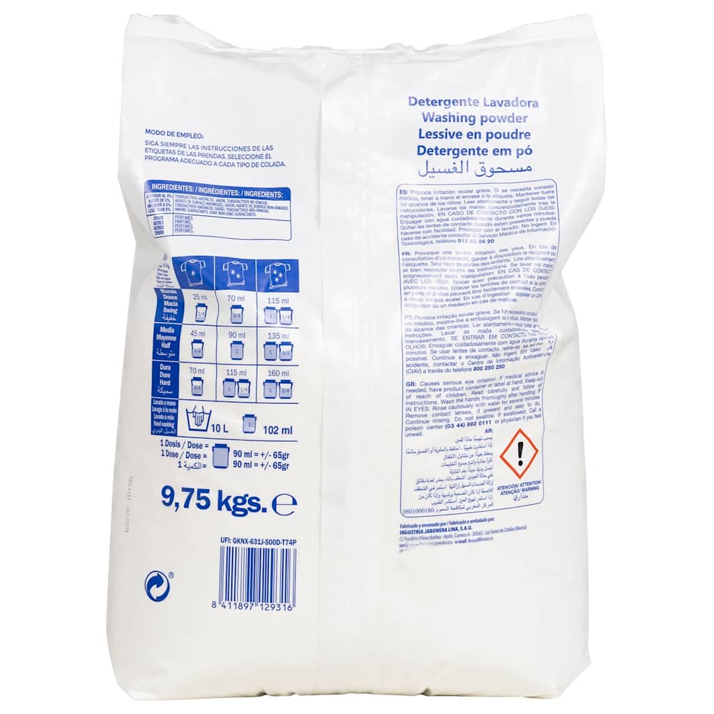 vidaXL Tvättmedel för 150 tvättar 9,75kg vit