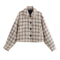 Casual single breasted lapel plaid jacket for women