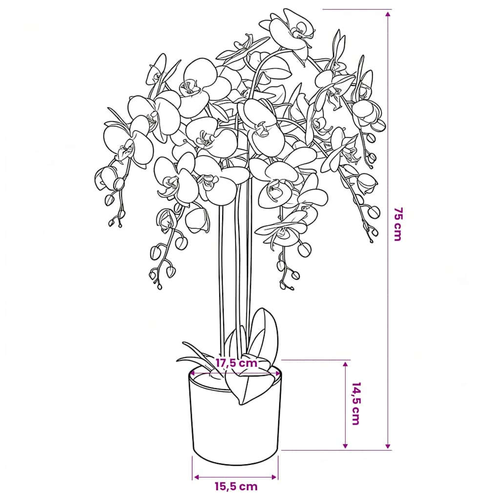 vidaXL Konstväxt Orkidé med kruka 75 cm vit