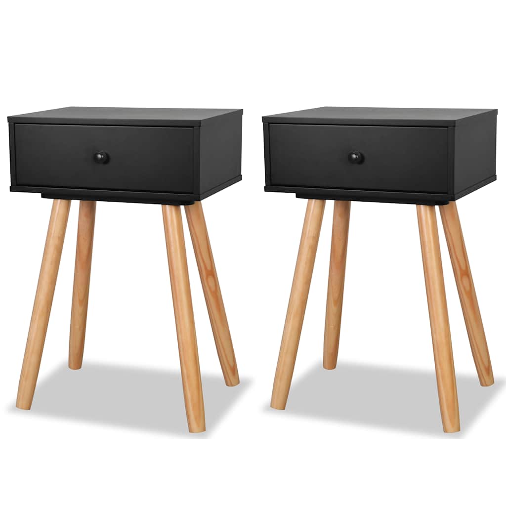 vidaXL Sängbord 2 st massiv furu 40x30x61 cm svart