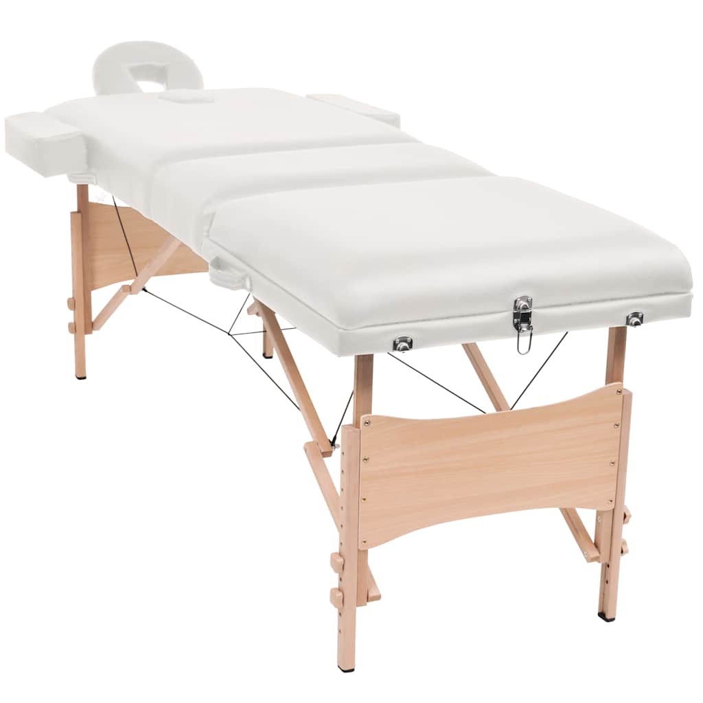 vidaXL Hopfällbar massagebänk 3 sektioner och pall 10 cm tjock vit