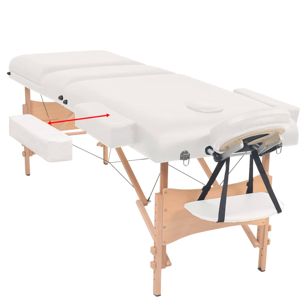 vidaXL Hopfällbar massagebänk 3 sektioner och pall 10 cm tjock vit
