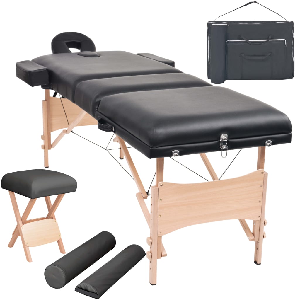 vidaXL Hopfällbar massagebänk 3 sektioner och pall 10 cm tjock svart