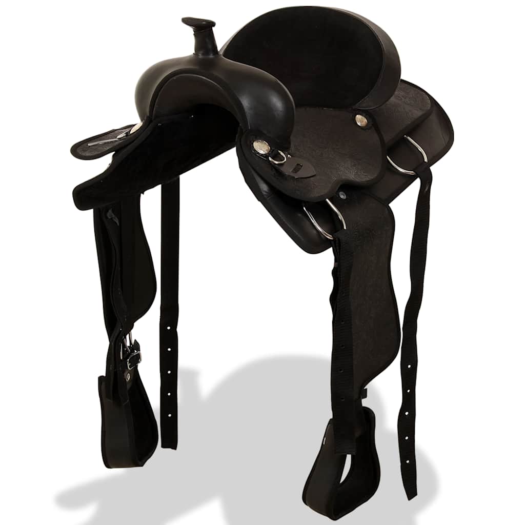 vidaXL Westernsadel träns&halsband äkta läder 16" svart