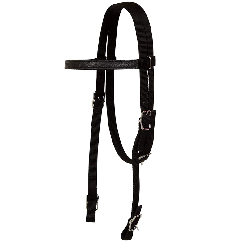 vidaXL Westernsadel träns&halsband äkta läder 16" svart