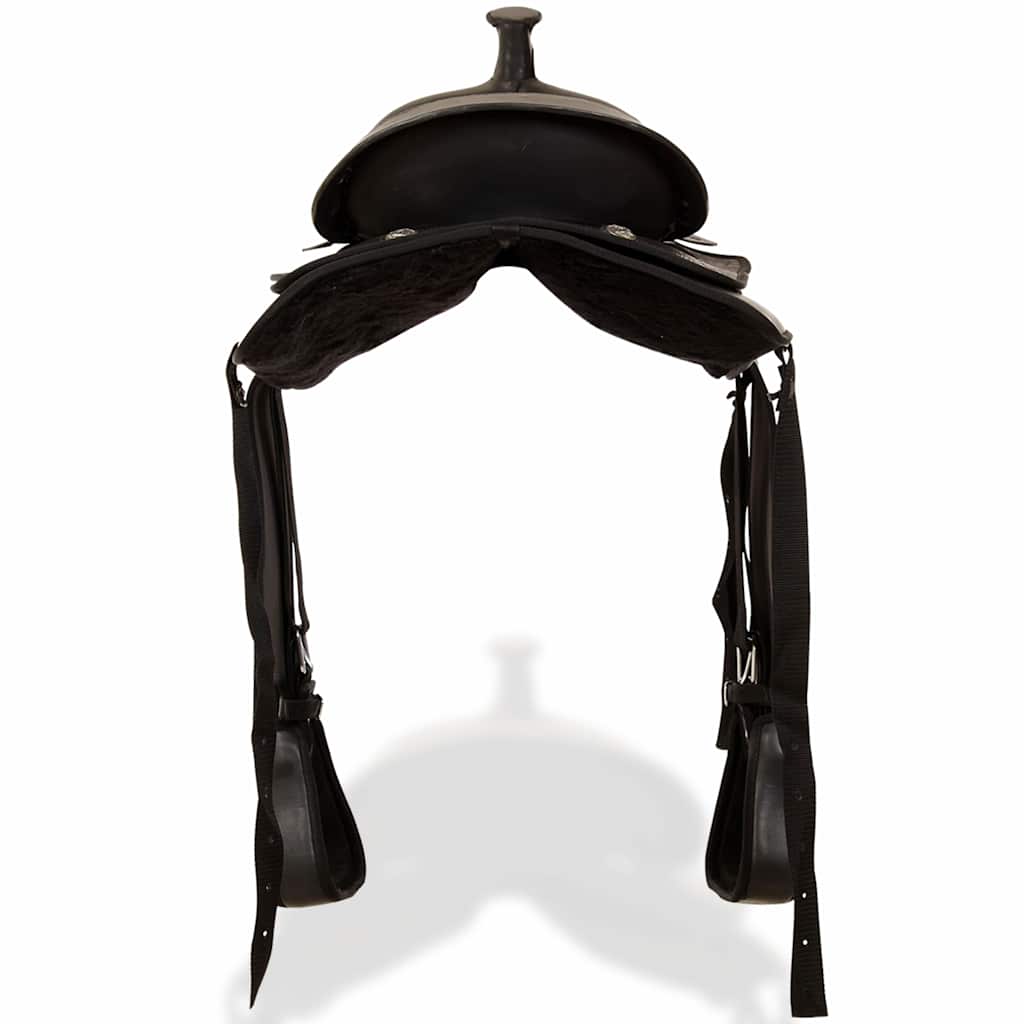 vidaXL Westernsadel träns&halsband äkta läder 16" svart