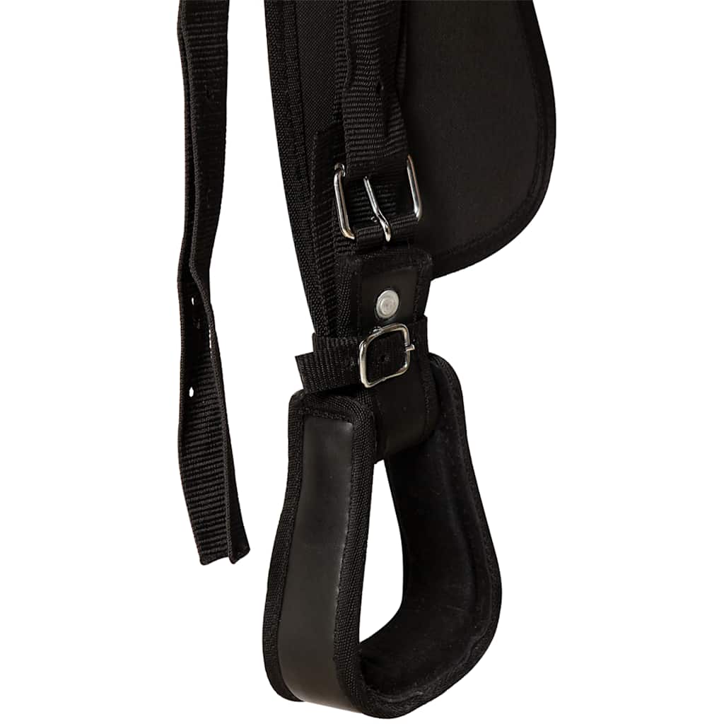 vidaXL Westernsadel träns&halsband äkta läder 16" svart