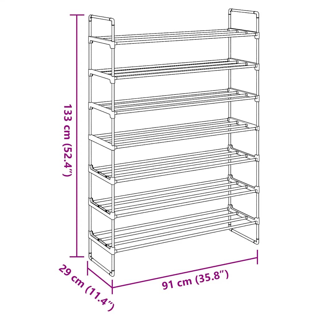 vidaXL Skohylla med 7 hyllor metall och plast svart