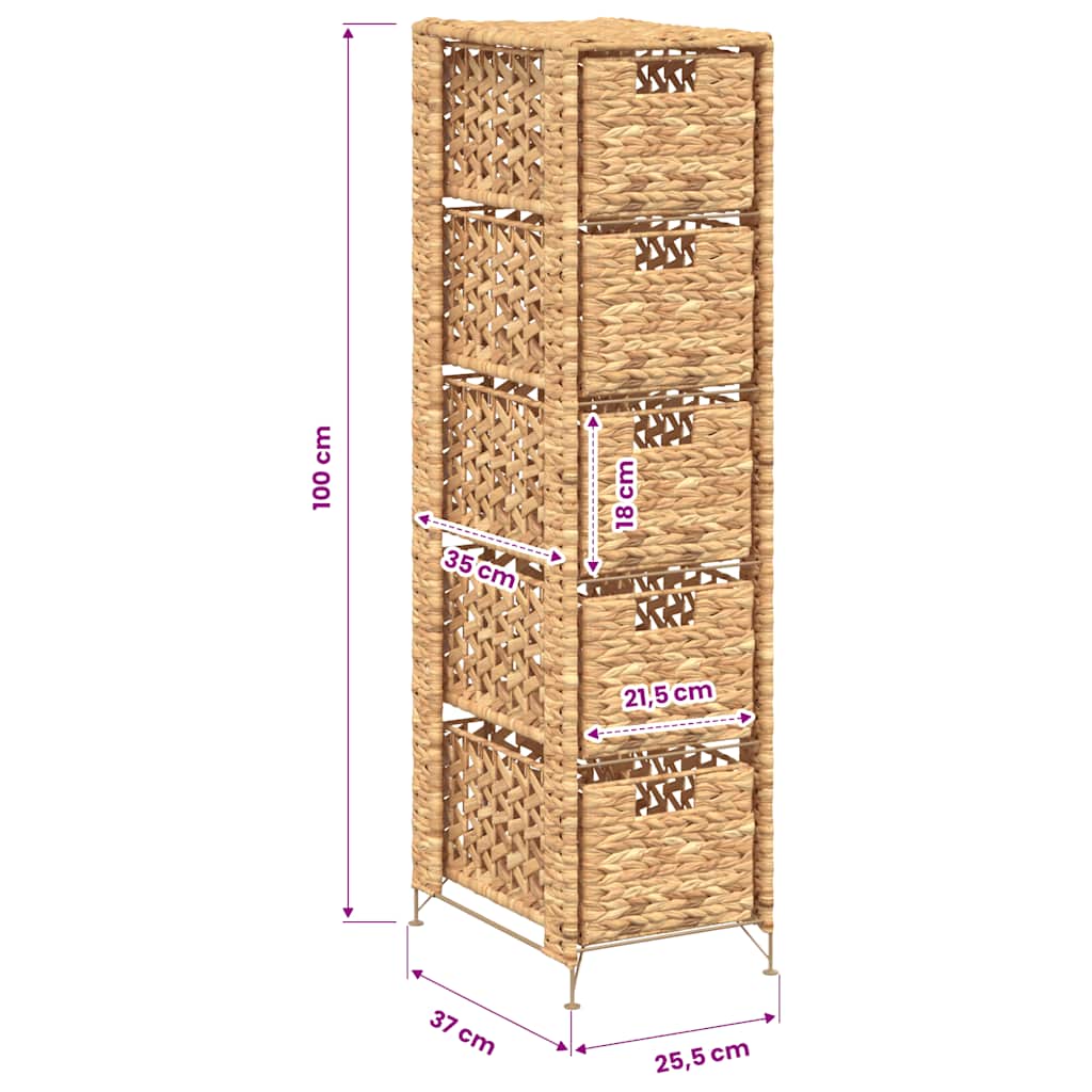 vidaXL Förvaringsmöbel med 5 korgar 25,5x37x100 cm vattenhyacint