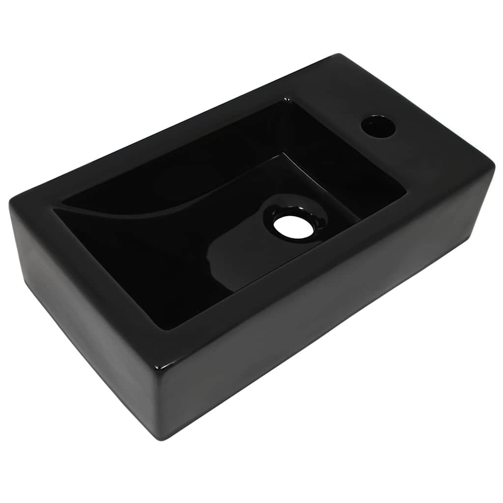vidaXL Handfat med kranhål keramik rektangulär svart 46x25,5x12 cm