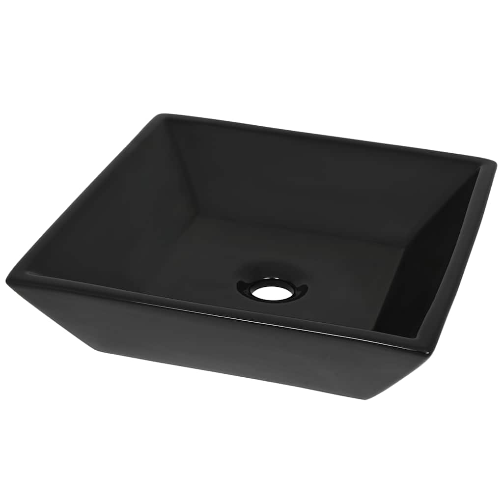 vidaXL Handfat keramik fyrkantig svart 41,5x41,5x12 cm