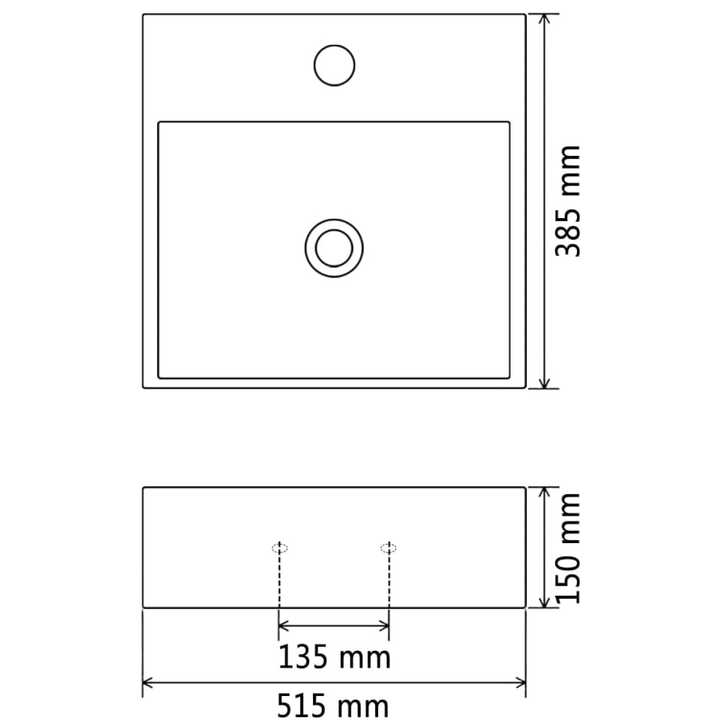 vidaXL Handfat med kranhål keramik svart 51,5x38,5x15 cm