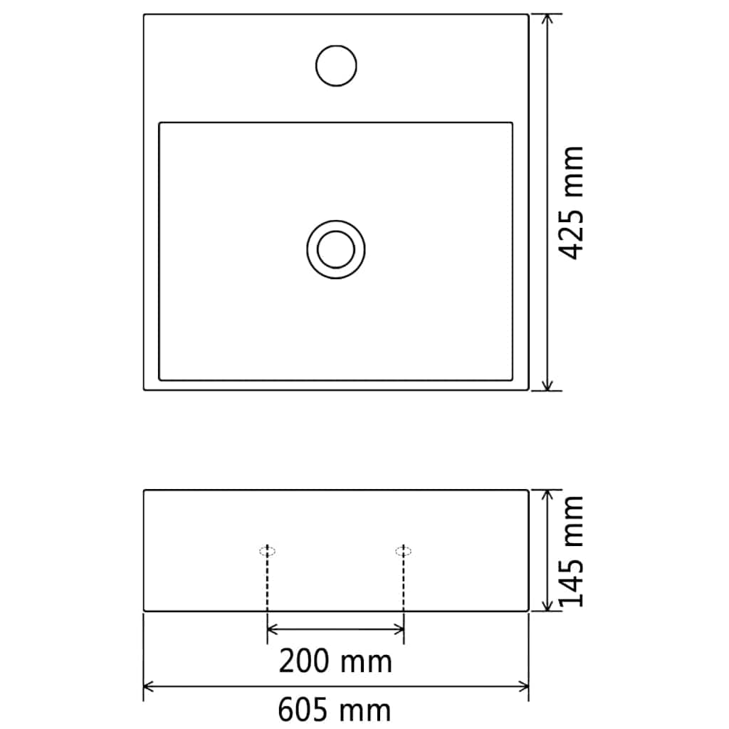 vidaXL Handfat med kranhål keramik svart 60,5x42,5x14,5 cm