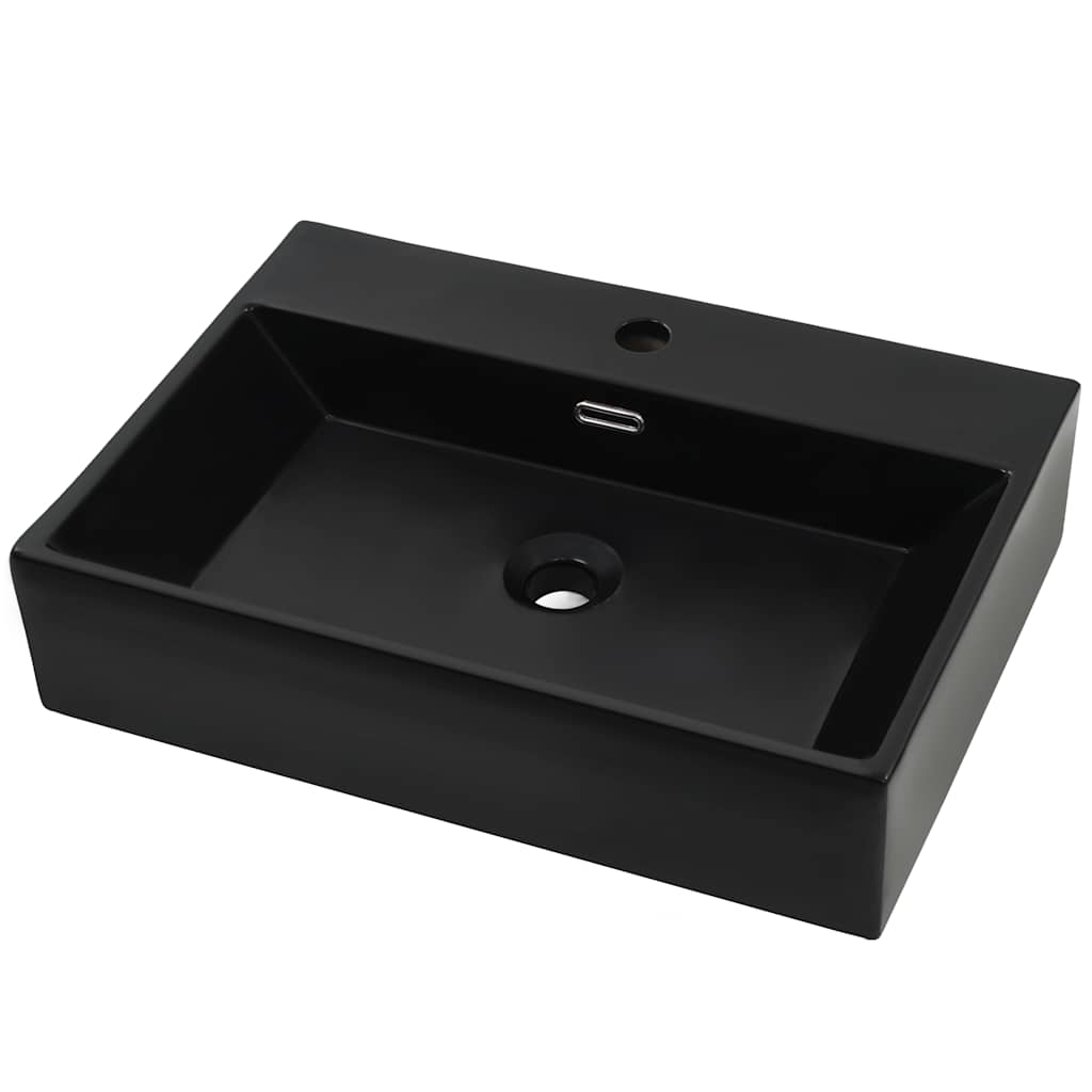 vidaXL Handfat med kranhål keramik svart 76x42,5x14,5 cm