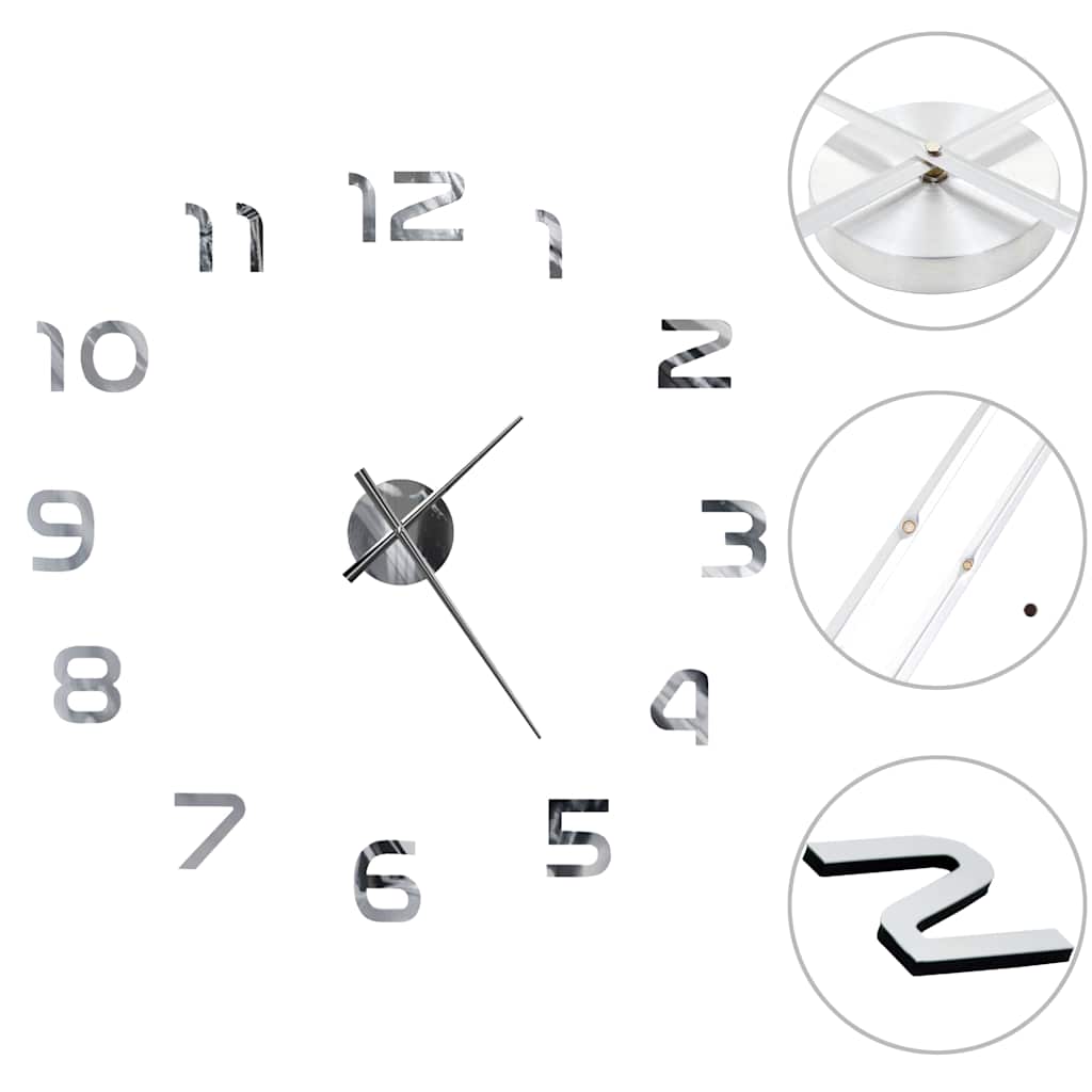 vidaXL Väggklocka 3D modern design 100 cm XXL silver
