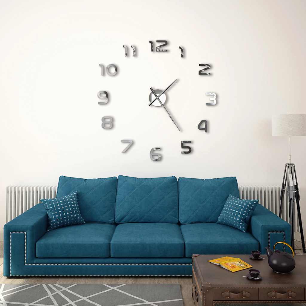 vidaXL Väggklocka 3D modern design 100 cm XXL silver