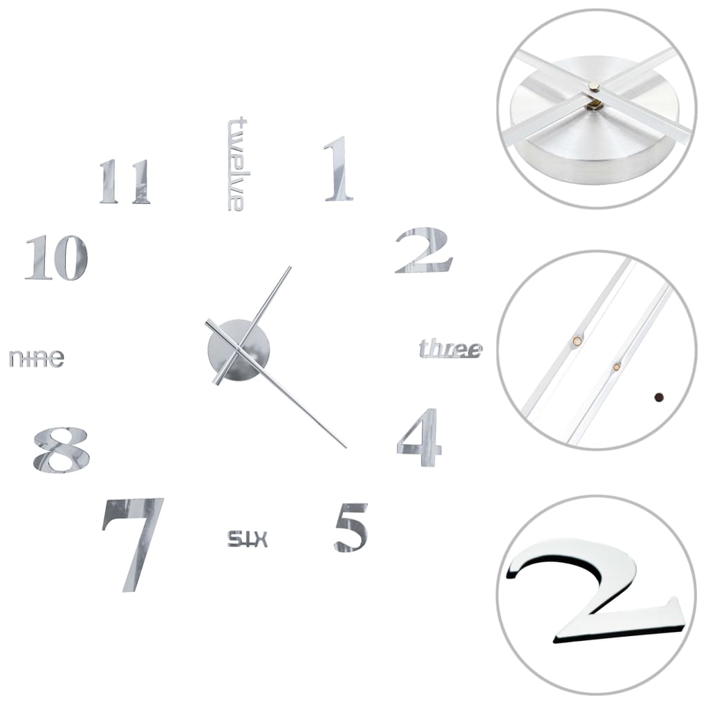 vidaXL Väggklocka 3D modern design 100 cm XXL silver