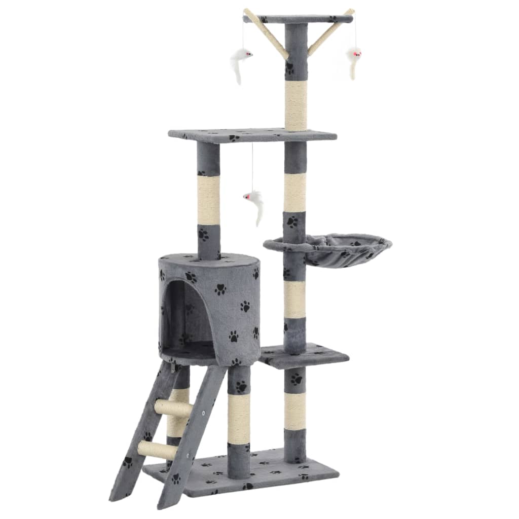 vidaXL Klösträd med sisalpelare 138 cm tassavtryck grå