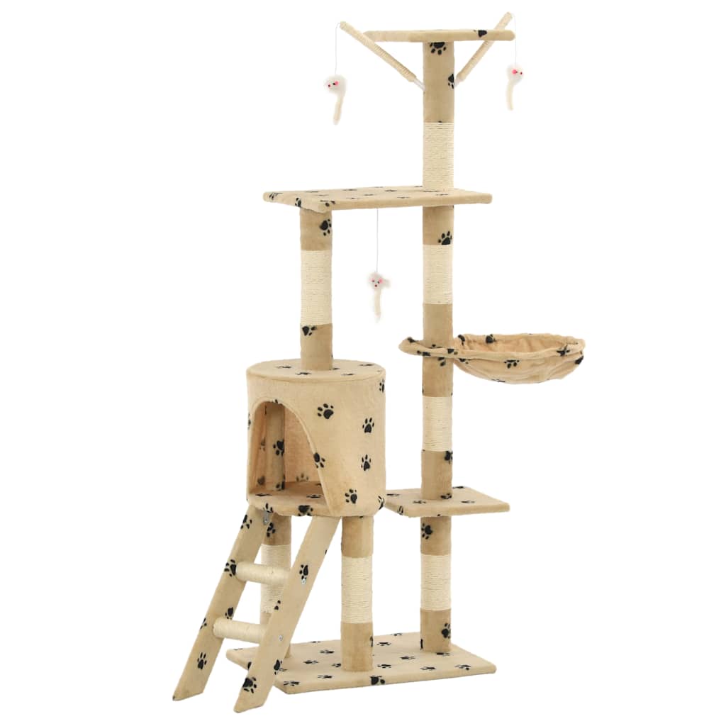 vidaXL Klösträd med sisalpelare 138 cm tassavtryck beige