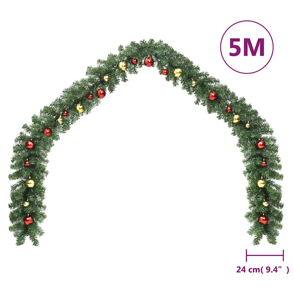 vidaXL Julkrans dekorerad med julkulor och LED-lampor 5 m
