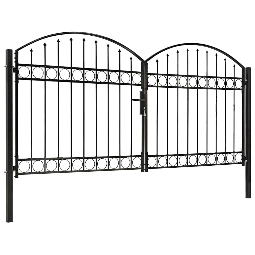 vidaXL Staketgrind ASSEN dubbeldörr med välvd topp stål 300x125 cm