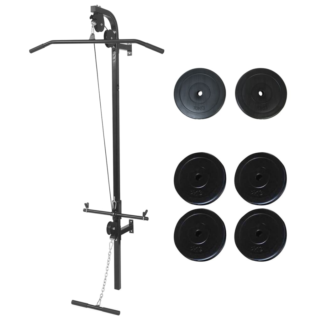 vidaXL Väggmonterat power tower med viktskivor 40 kg
