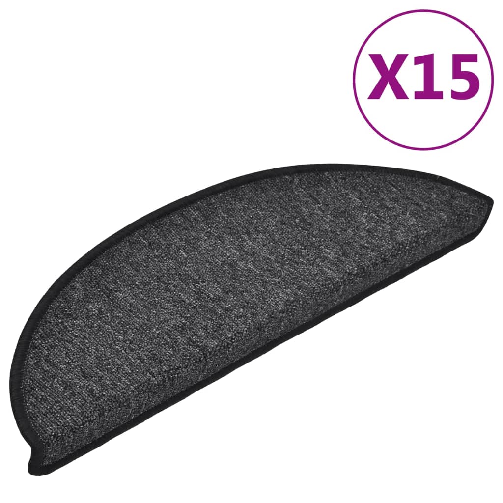 vidaXL Trappmattor 15 st 56x17x3 cm antracit halvrunda