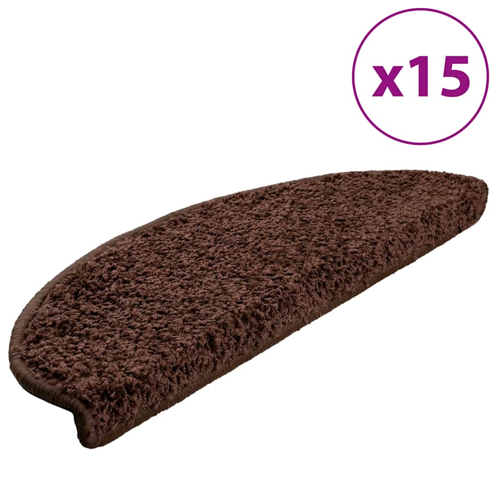vidaXL Trappmattor 15 st 65x21x4 cm bruna halvrunda stora