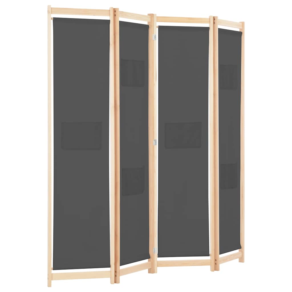 vidaXL Rumsavdelare 4 paneler 160x170x4 cm grå tyg