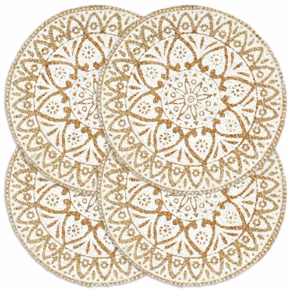 vidaXL Bordstabletter 4 st vit 38 cm rund jute