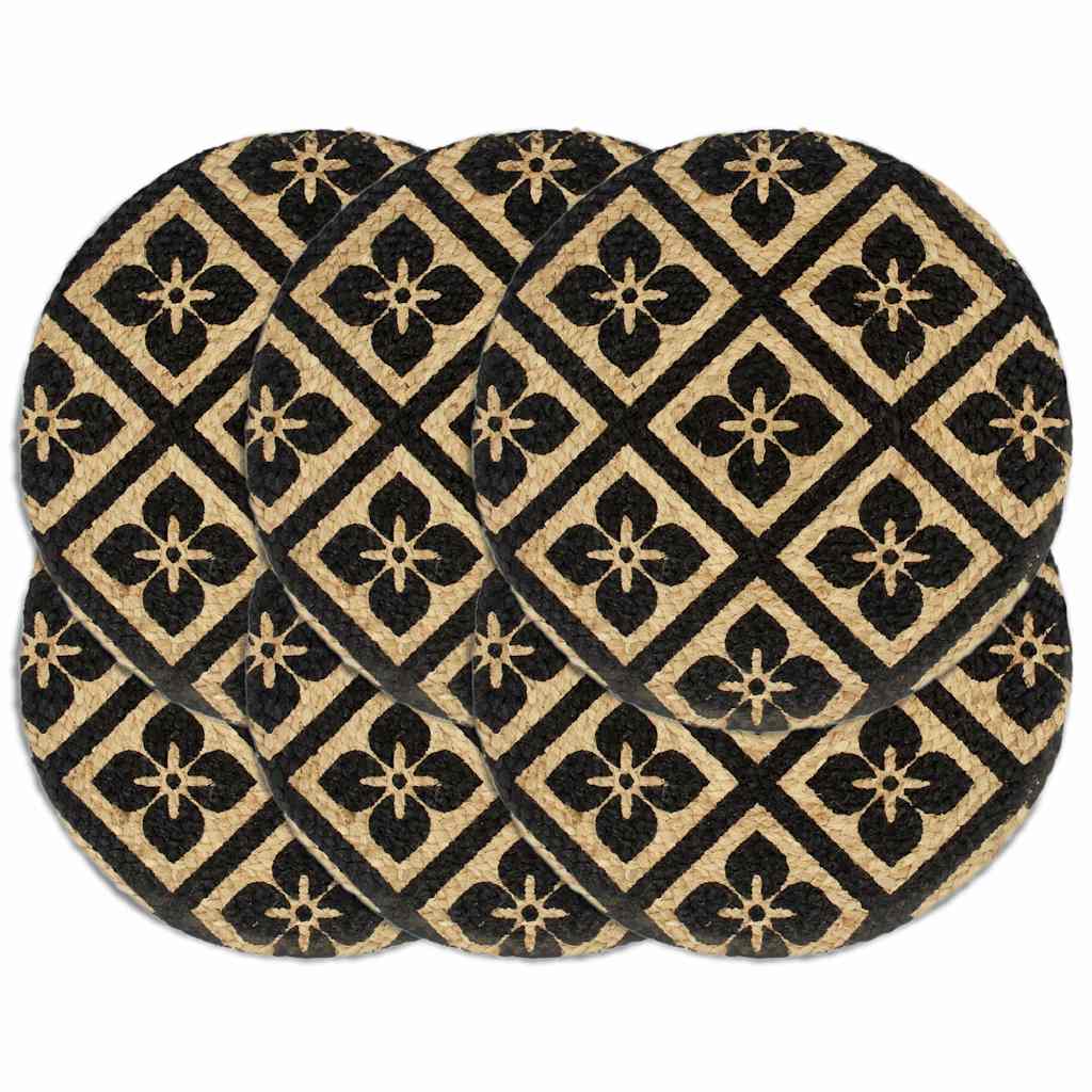 vidaXL Bordstabletter 6 st svart 38 cm rund jute