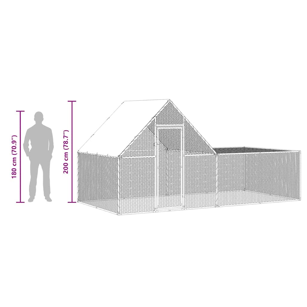 vidaXL Hönsbur 4x2x2 m galvaniserat stål