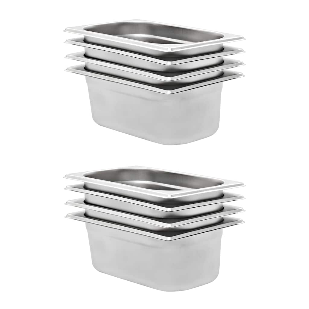 vidaXL Gastronormkantiner 8 st GN 1/4 100 mm rostfritt stål