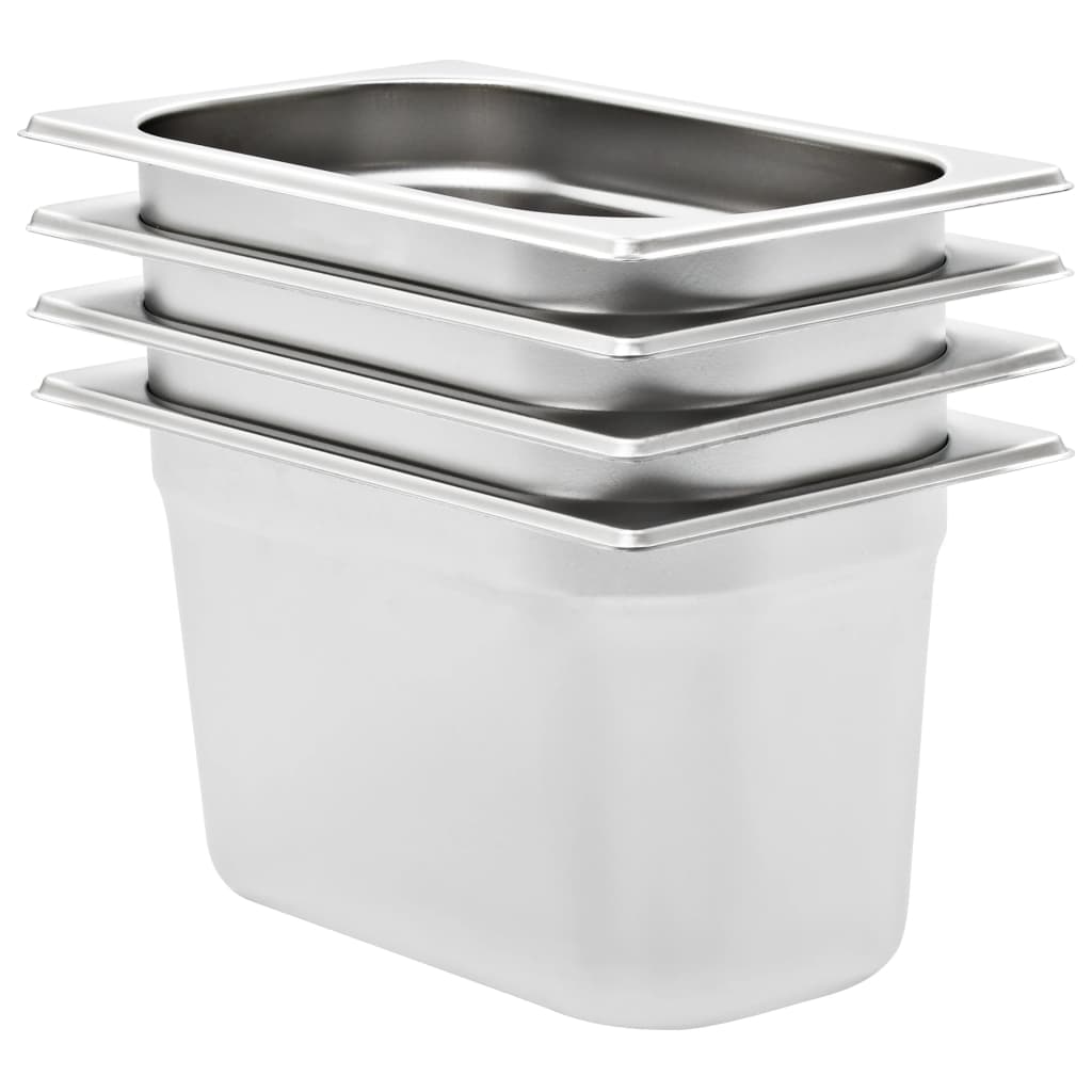 vidaXL Gastronormkantiner 4 st GN 1/4 150 mm rostfritt stål