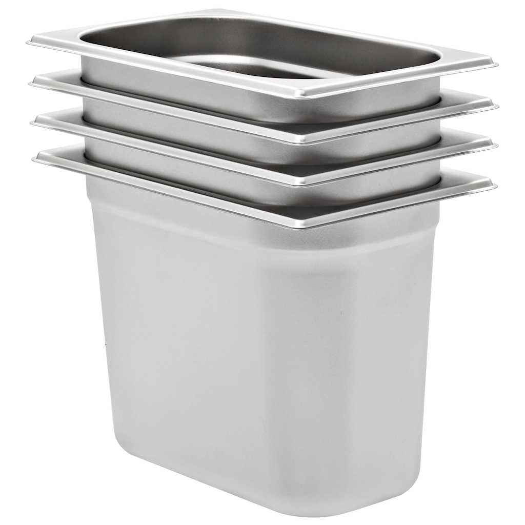 vidaXL Gastronormkantiner 4 st GN 1/4 200 mm rostfritt stål