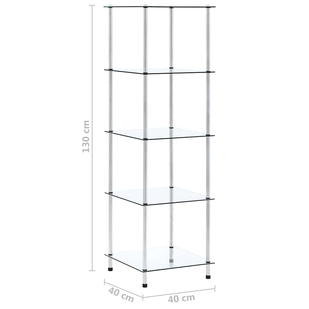 vidaXL Hylla 5 hyllplan transparent 40x40x130 cm härdat glas