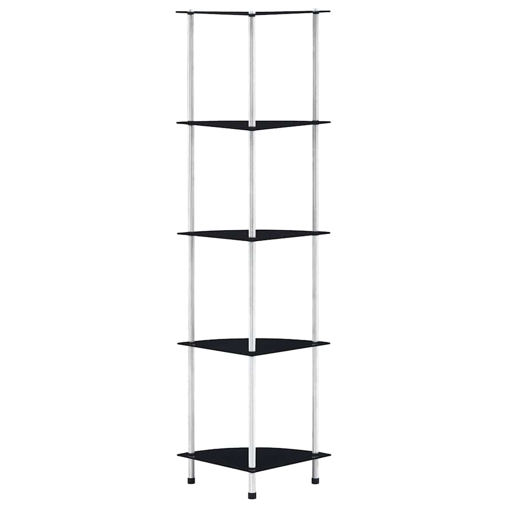 vidaXL Hylla 5 hyllplan svart 30x30x130 cm härdat glas