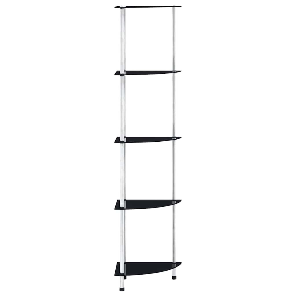vidaXL Hylla 5 hyllplan svart 30x30x130 cm härdat glas