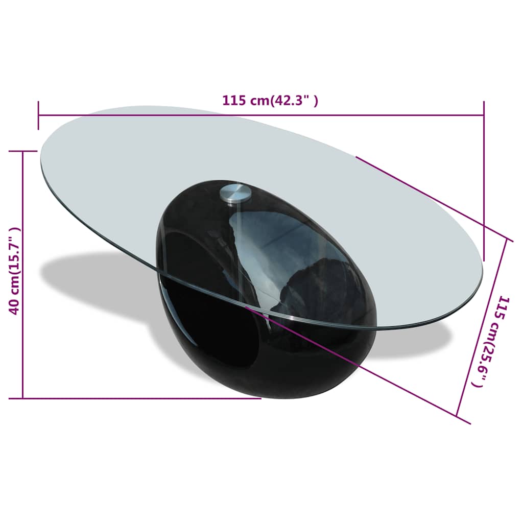 vidaXL Soffbord med oval bordsskiva i glas högglans svart