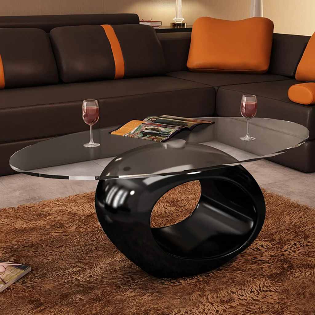 vidaXL Soffbord med oval bordsskiva i glas högglans svart
