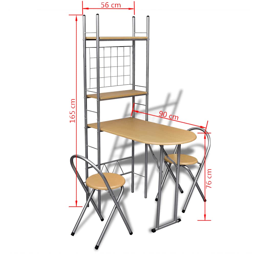 vidaXL Fällbart frukost bar set med 2 stolar