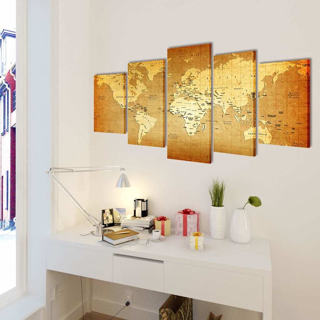 vidaXL Uppsättning väggbonader på duk: världskarta 100 x 50 cm