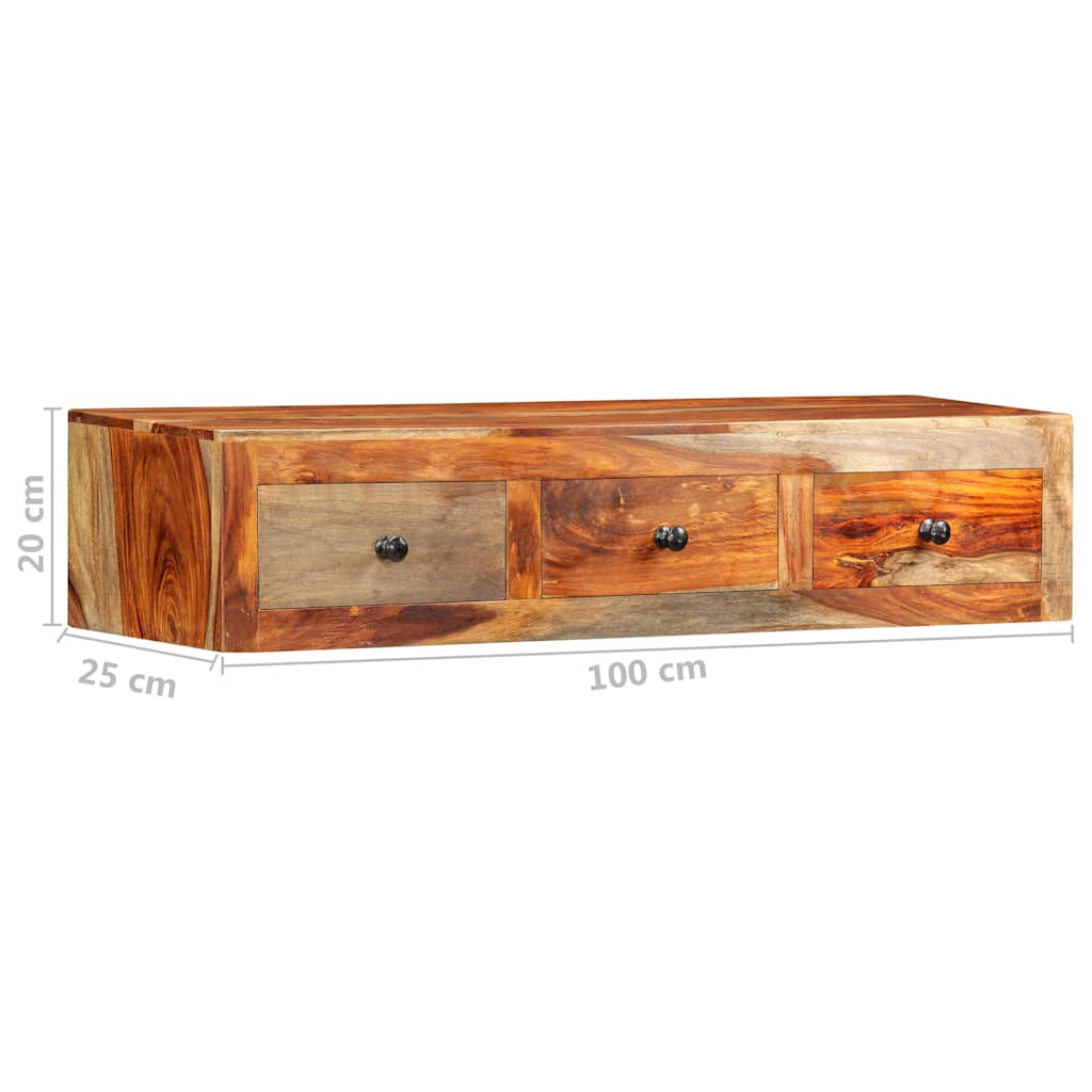 vidaXL Väggmonterat avlastningsbord 100x25x20 cm massivt sheshamträ