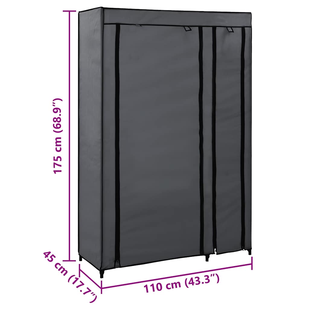vidaXL Resegarderob grå 110x45x175 cm tyg