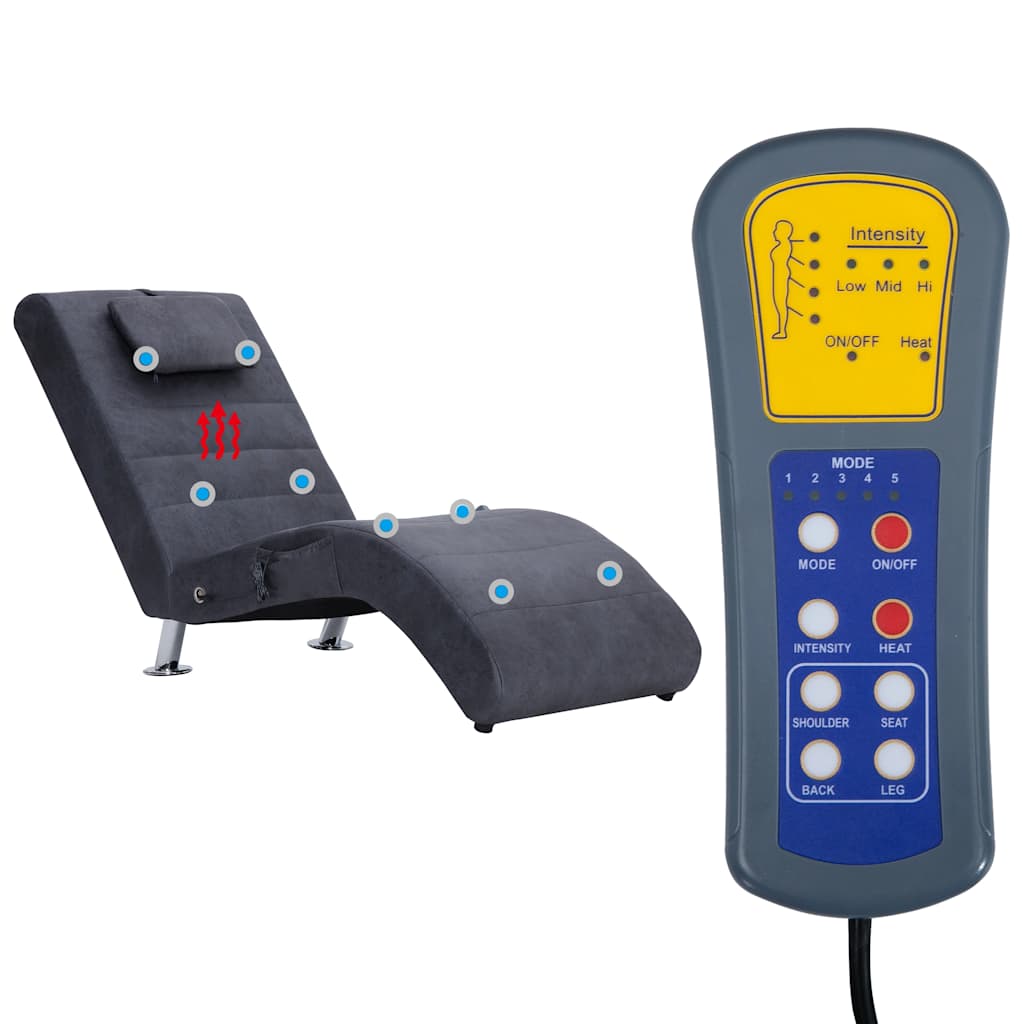 vidaXL Massageschäslong med kudde grå konstmocka