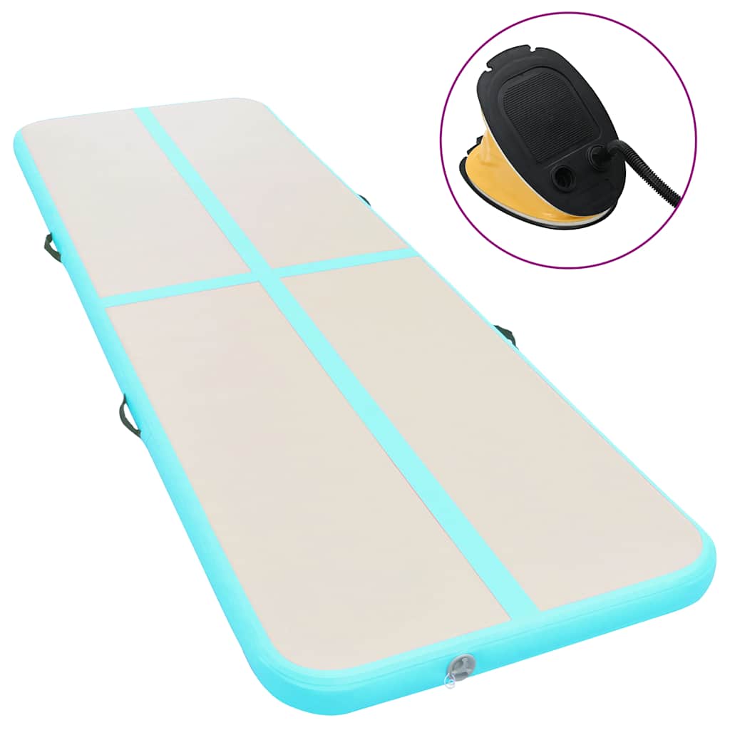 vidaXL Uppblåsbar gymnastikmatta med pump 600x100x10 cm PVC grön
