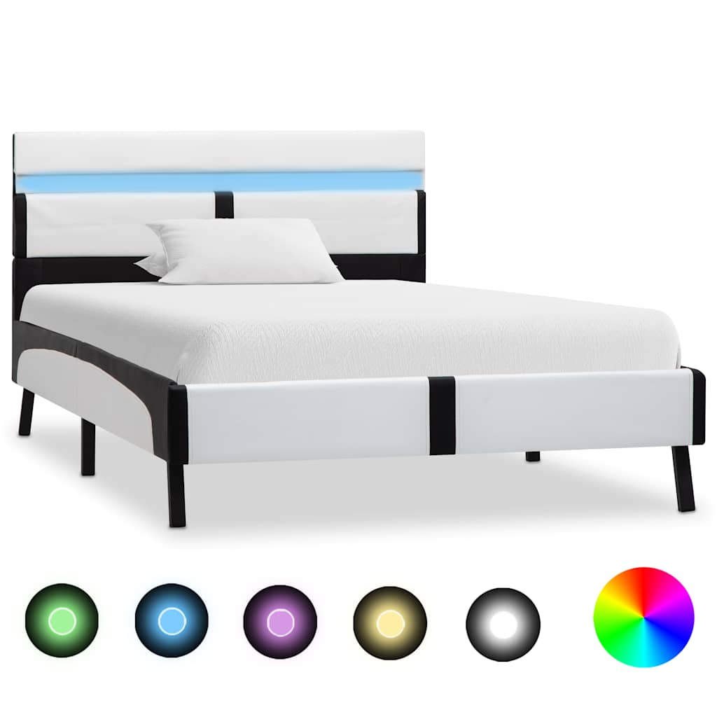 vidaXL Sängram med LED vit och svart konstläder 90x200 cm