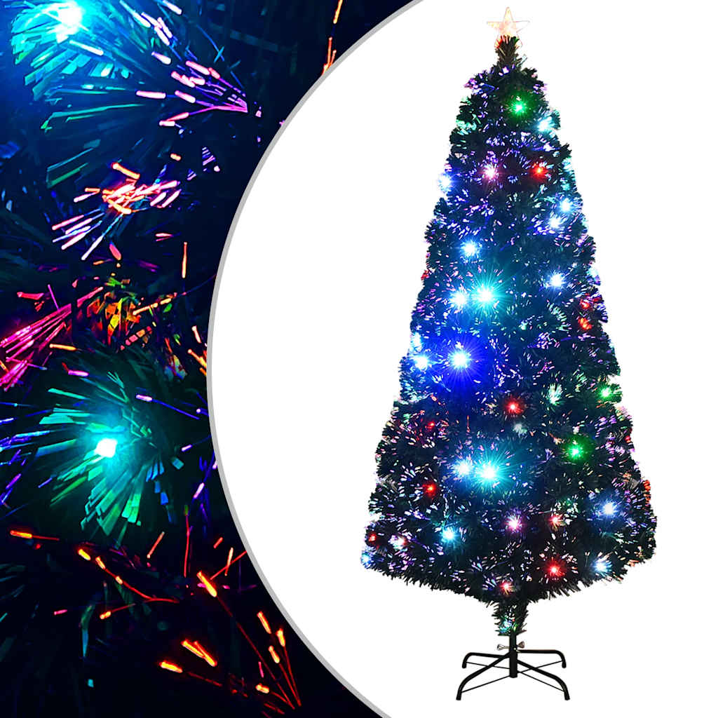 vidaXL Förbelyst julgran med fot och LED 180 cm fiberoptik