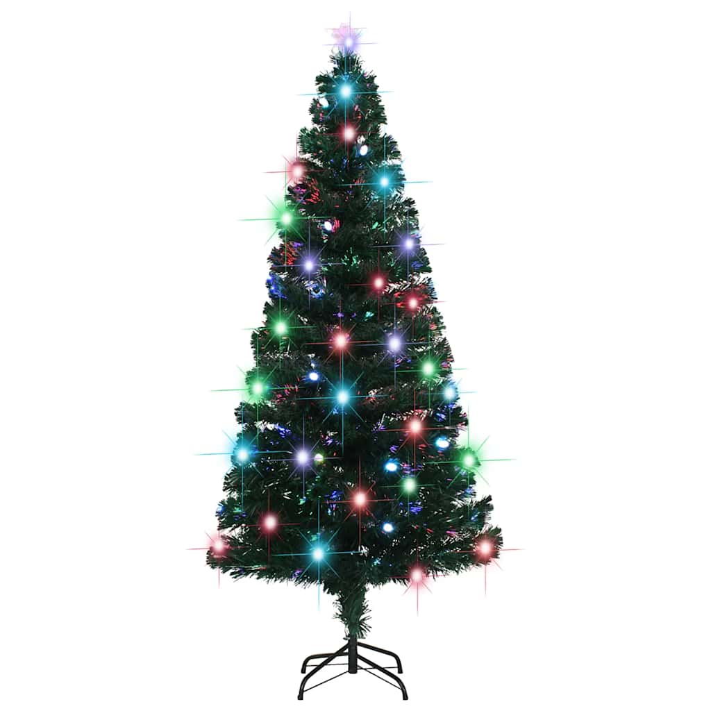 vidaXL Förbelyst julgran med fot och LED 180 cm fiberoptik