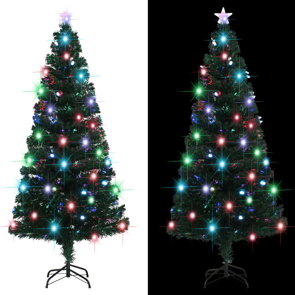 vidaXL Förbelyst julgran med fot och LED 180 cm fiberoptik